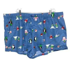 Old Navy Penguin Christmas Winter Flannel Pajama Shorts Womens 3X NWT Comfy Cozy